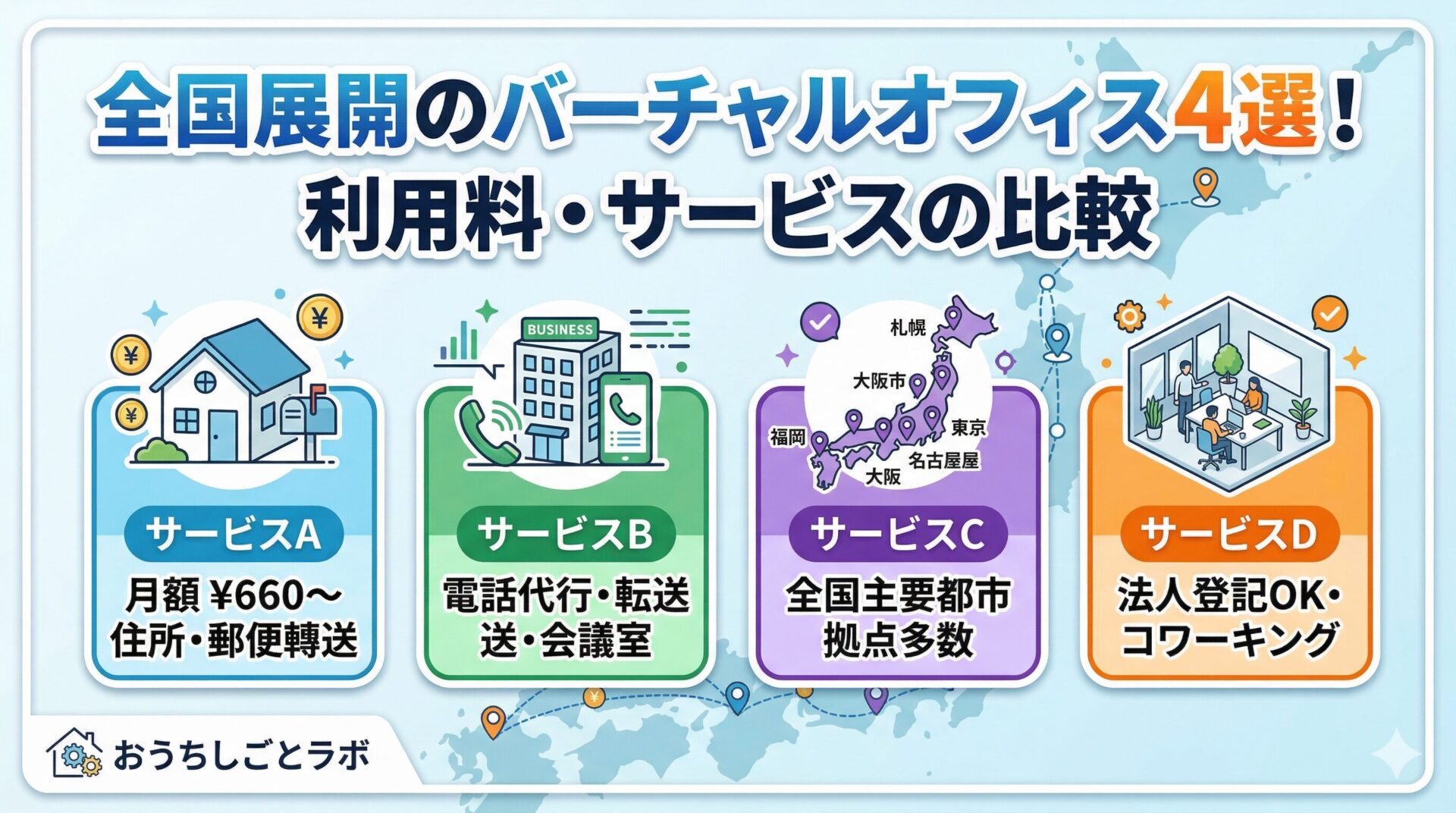 全国展開のバーチャルオフィス４選！利用料・サービスの比較