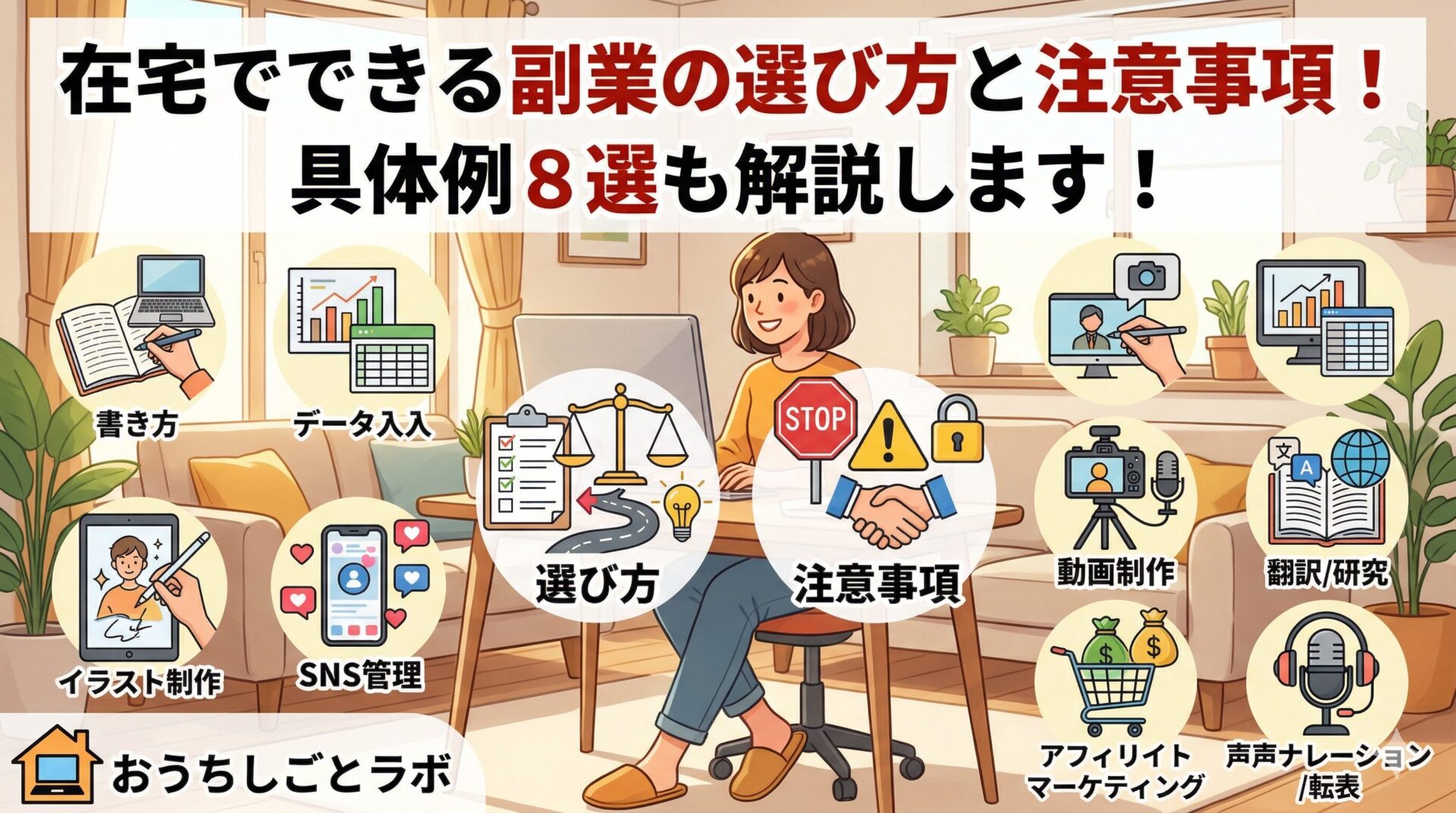 在宅でできる副業の選び方と注意事項！具体例８選も解説します！